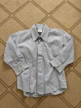 Best & Co Boys' Blue and White Micro-Check Button-Down Shirt, size 2T
